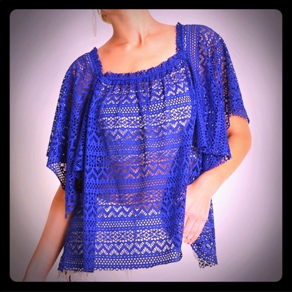Cobalt Blue Lace Blouse - Picture 4 of 6